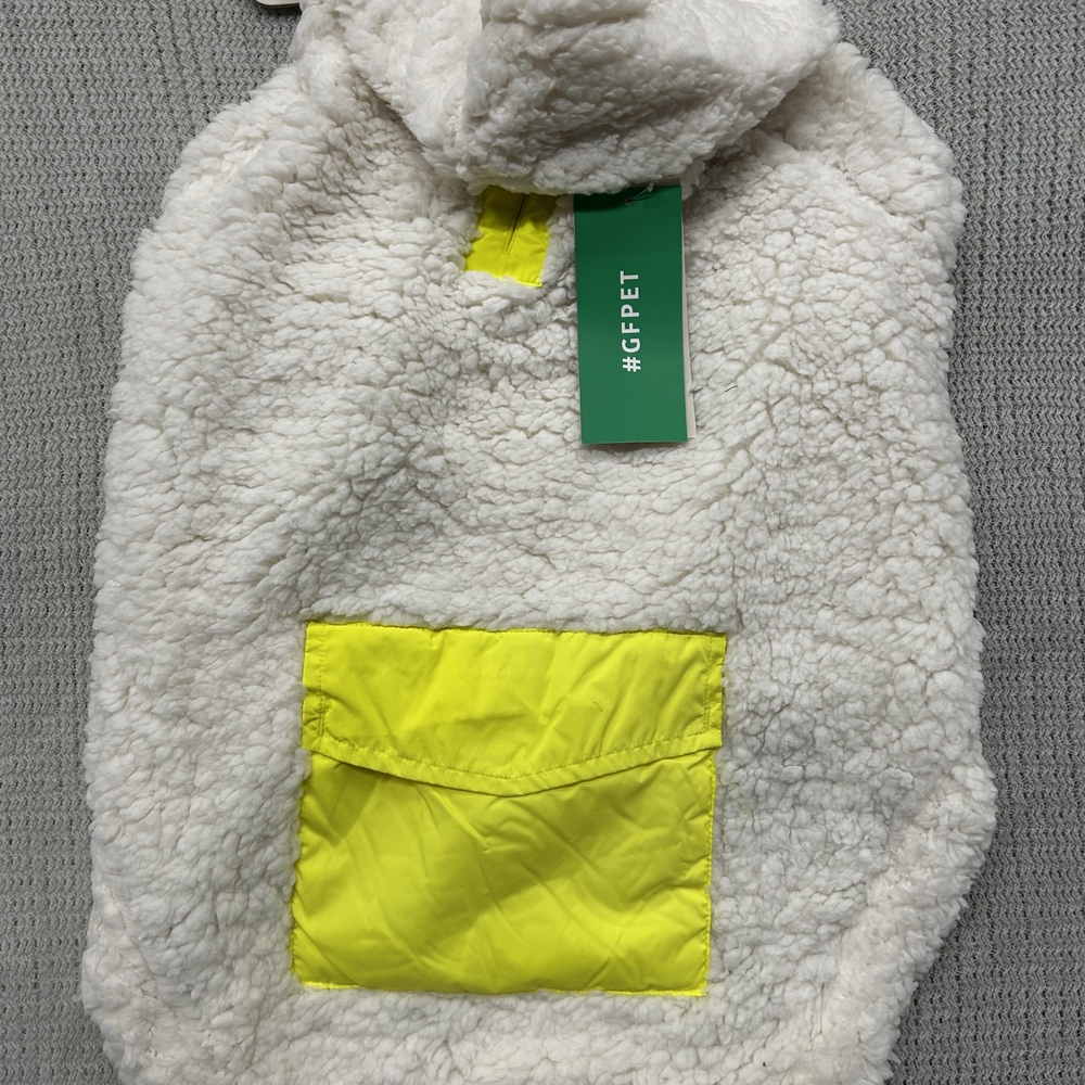 Dog Fleece Hoodie - White and Yellow
